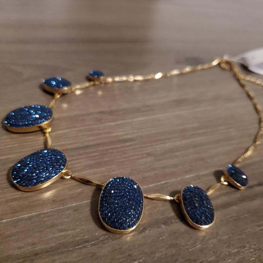NWT Kate Spade Navy Sapphire Blue Pave the Way Statement Necklace - Picture 4 of 10